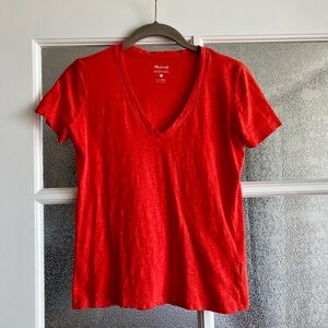 Madewell Red V-Neck Short Sleeve Tee 50% organic cotton